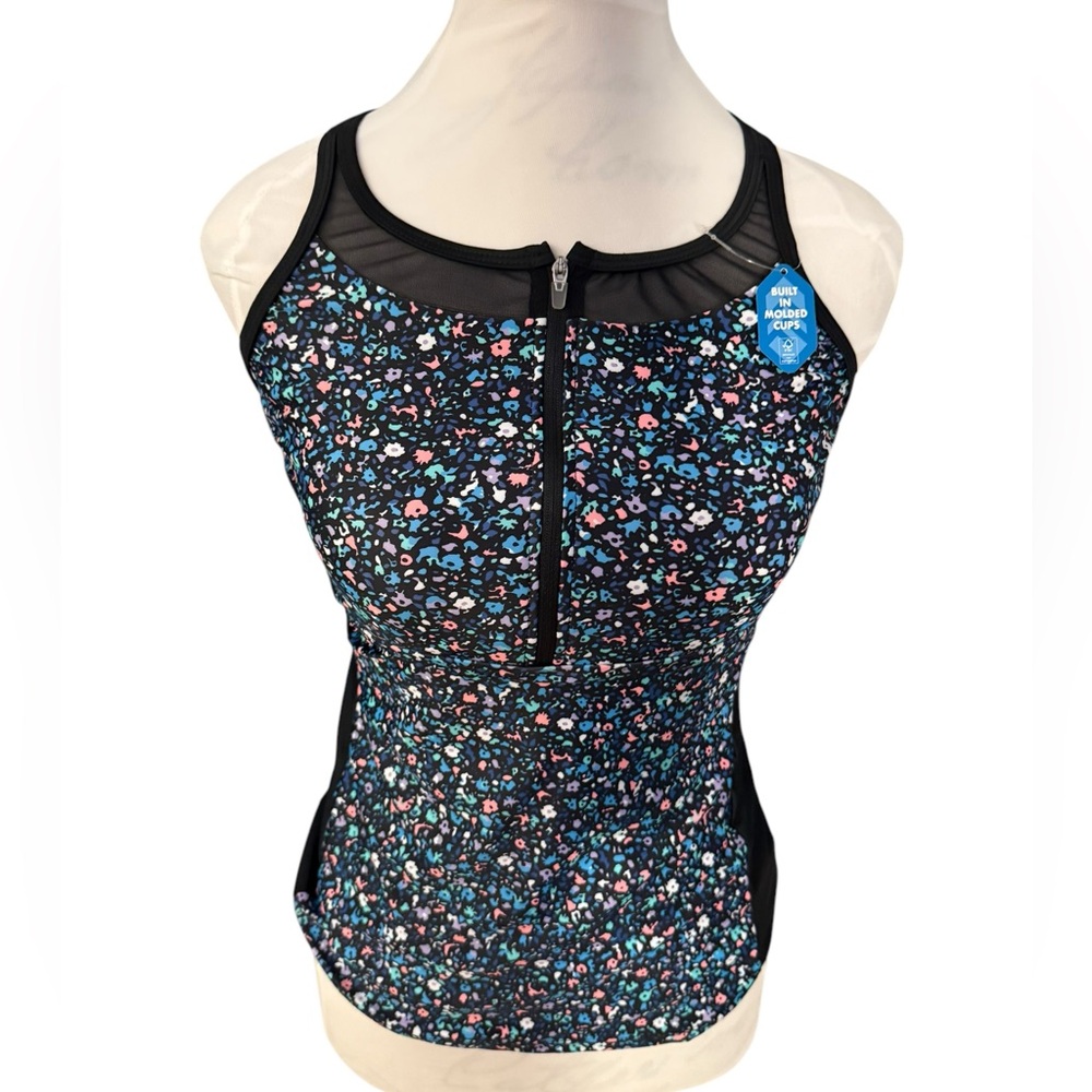 NWT, Free Country, Floral Zip-Front Bikini Top, Cute and Flattering!!!